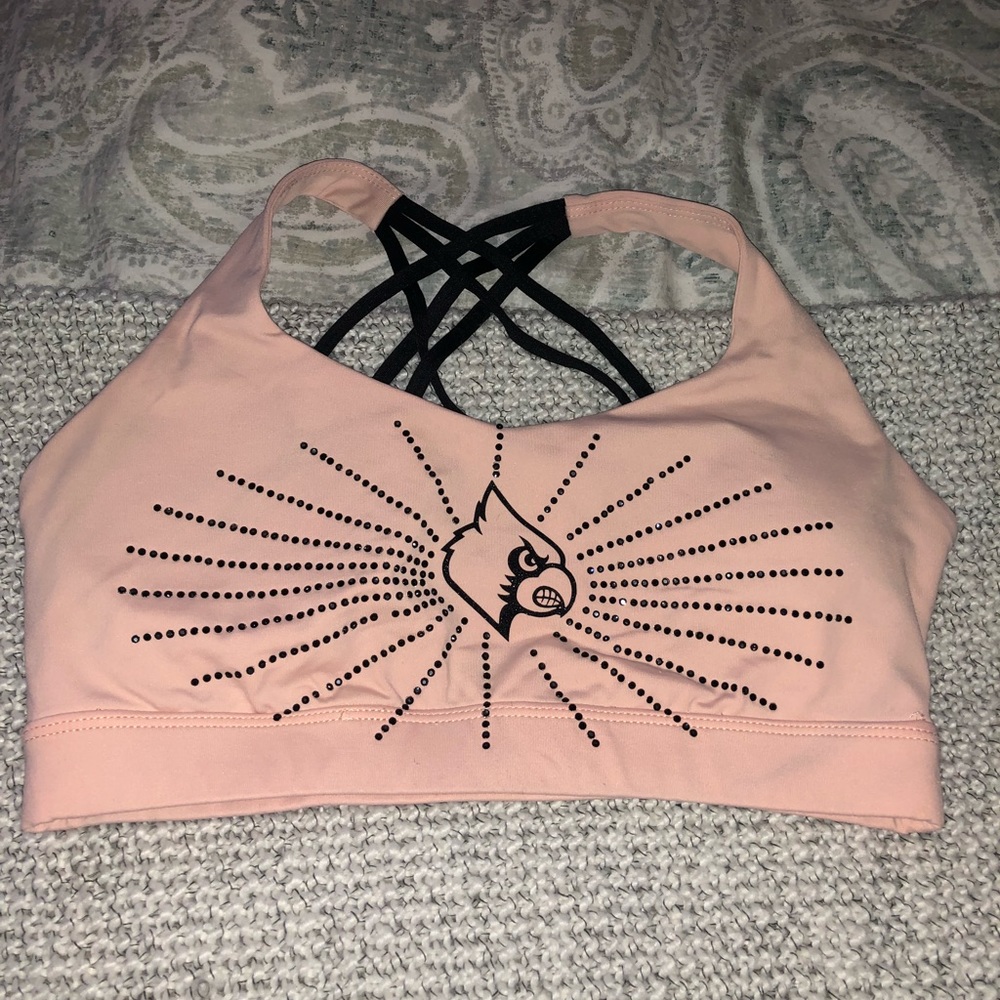 Light Pink Padded UofL Cards Rhinestone Sports Bra